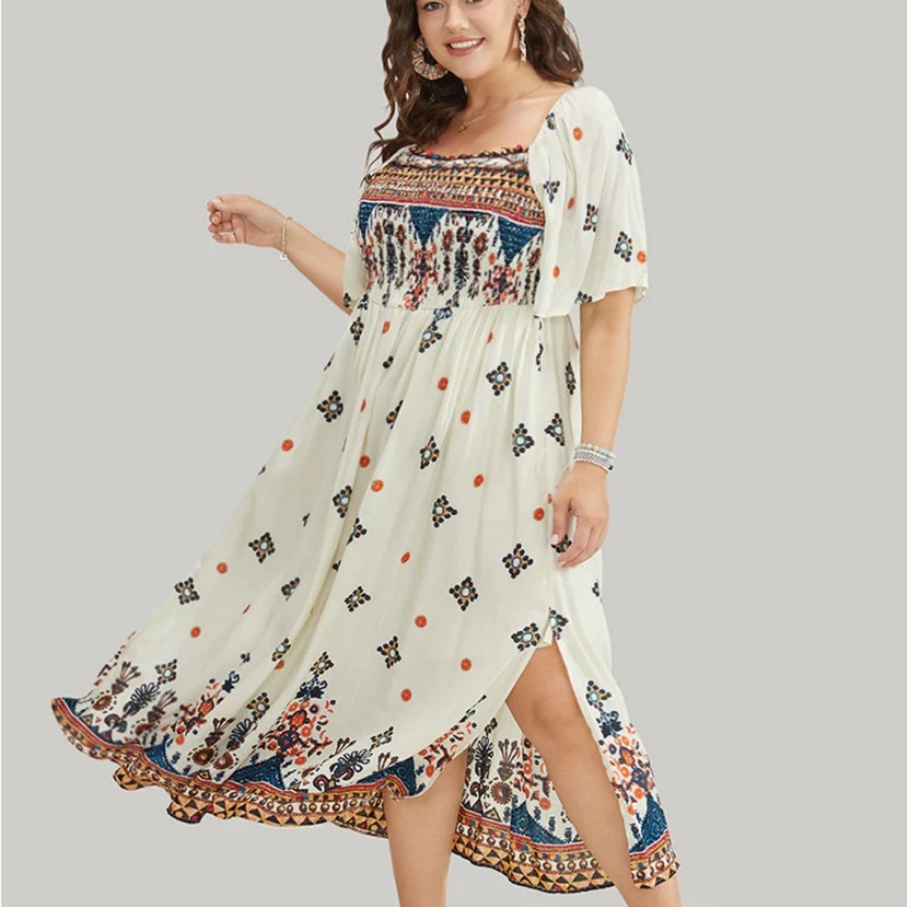 BloomChic Cream and Blue Midi Dress